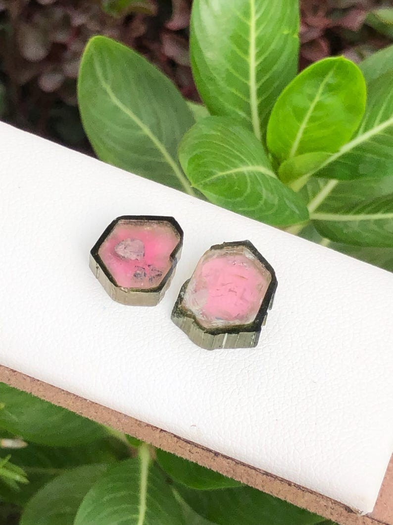 11.70Ct Premium Watermelon Tourmaline Slice Pair 2pc Afghanistan Loose Gem