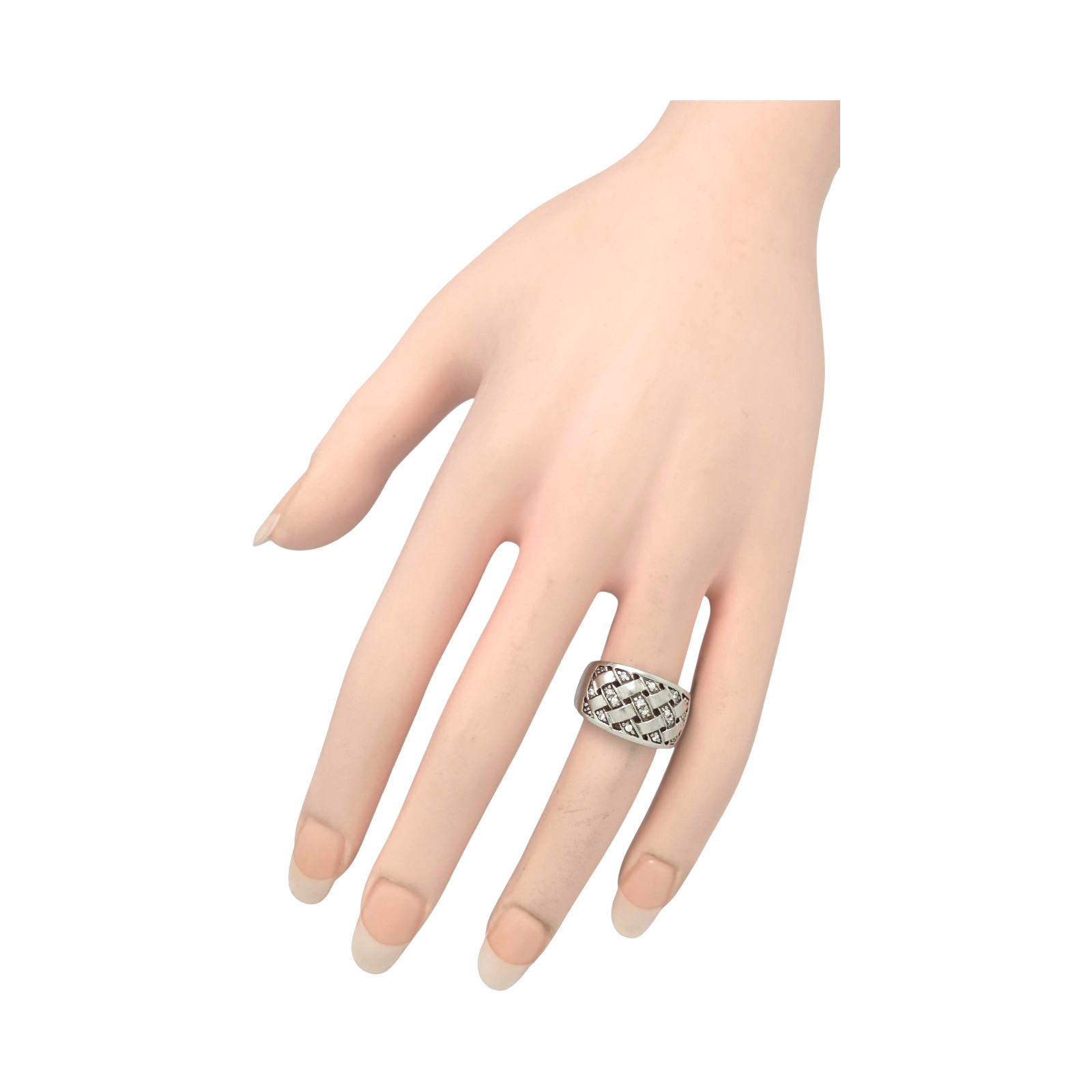 BEAUTIFUL STERLING SILVER 12MM BASKETWEAVE WHITE STONE SIZE 6 RING 5.7GR #2042