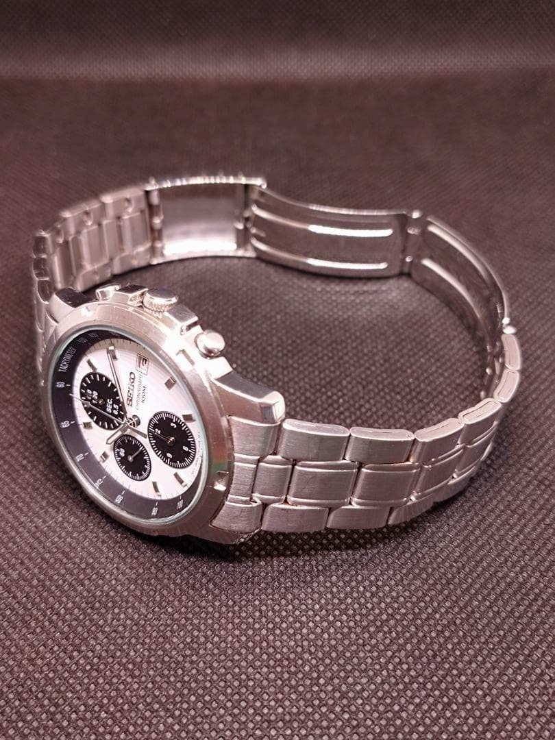 SEIKO 7T92-0BF0 Chronograph Panda Dial Date Quartz Men’s Vintage Watch 39mm