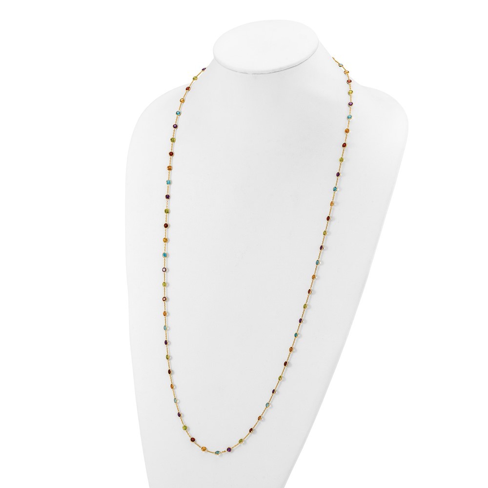 14k Yellow Gold Polished Multi-color Multi-Gemstone Necklace 34″