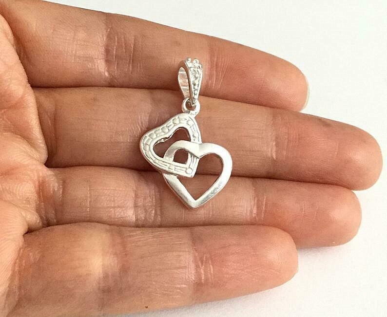 925 Sterling Silver Double Heart Pendant / Dije de Corazon plata 925 – ESP3