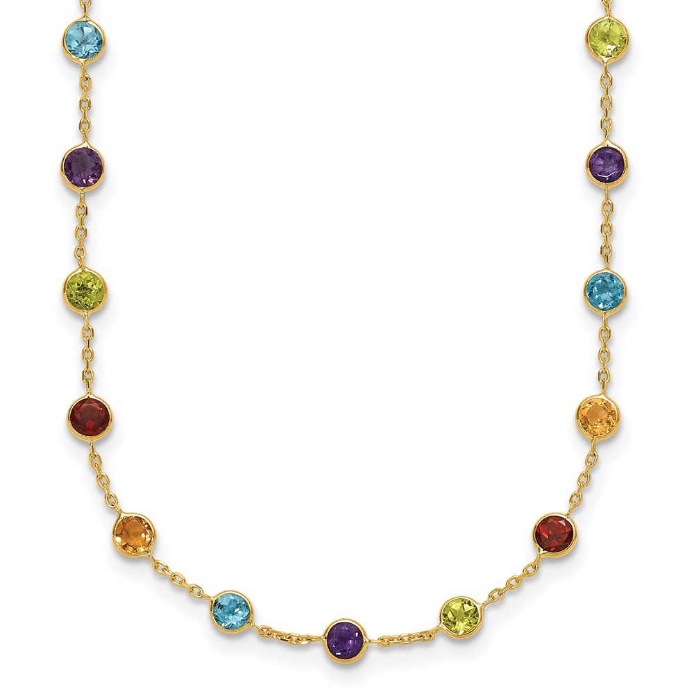 14k Yellow Gold Polished Multi-color Multi-Gemstone Necklace 34″