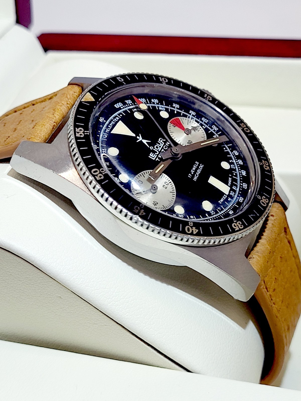 Le Jour Triton 2-Reg Chronograph Original Dial Landeron 248 Vintage 1960s N.MINT