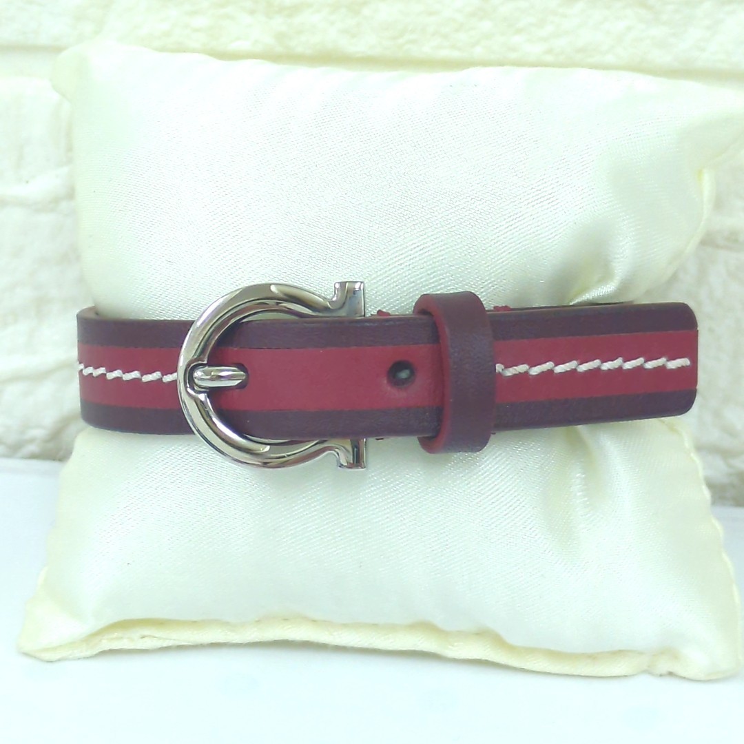 Salvatore Ferragamo Bracelet Wrap Made in Italy Leather Red Approx. 25.5cm