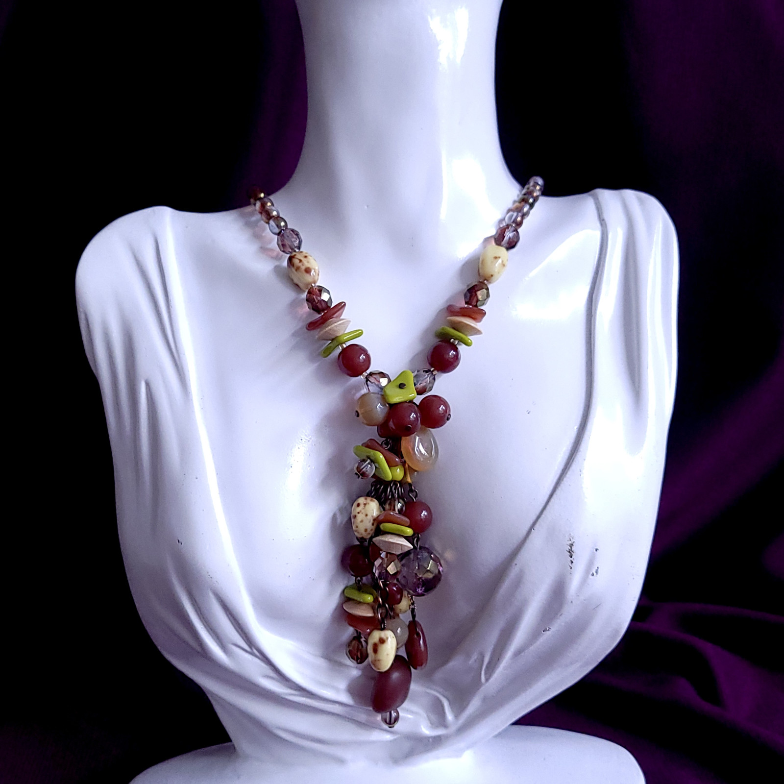 Necklace 16″ Brown Tone Glass Czech Vintage Beads Women’s Jewelry Art Deco Style