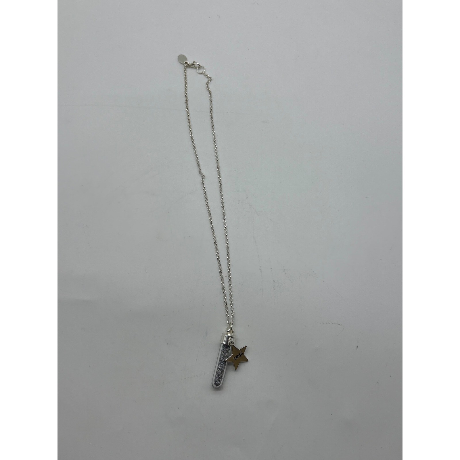 Fairy Dust Silver Tone Bottle of Silver Glitter Star Wish Fantasy Necklace J308