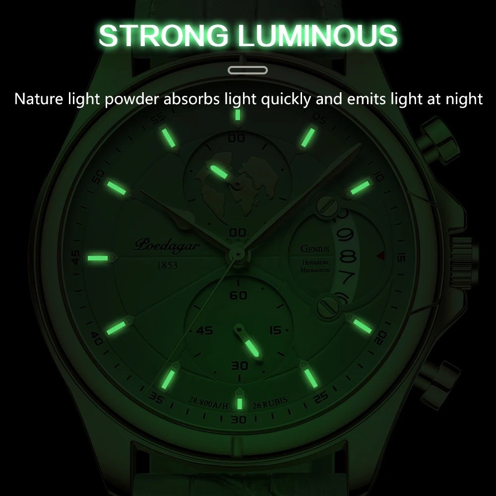 Men Quartz Watch Fashion Chronograph Leather Sport Waterproof Wristwatch Luxury