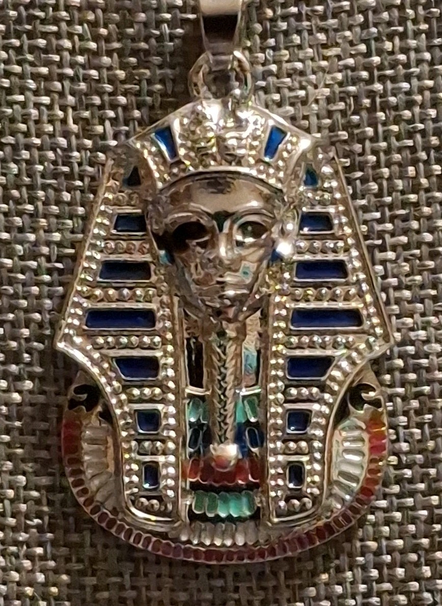 Silvertone Egyptian Revival Pharaoh Head Pendant Necklace King Tut Punk Hip Hop