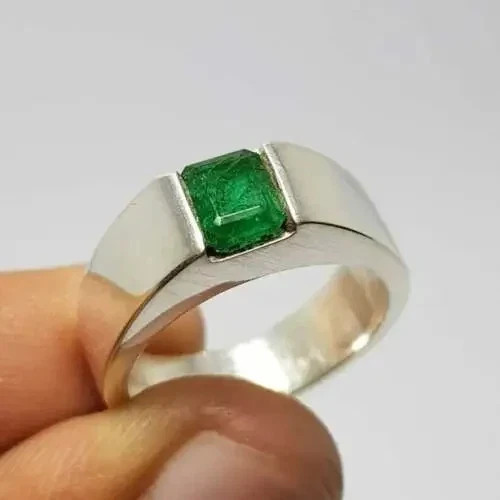 925 Sterling Silver Certfied Natural Green Emerald Handmade Ring Gift For Her