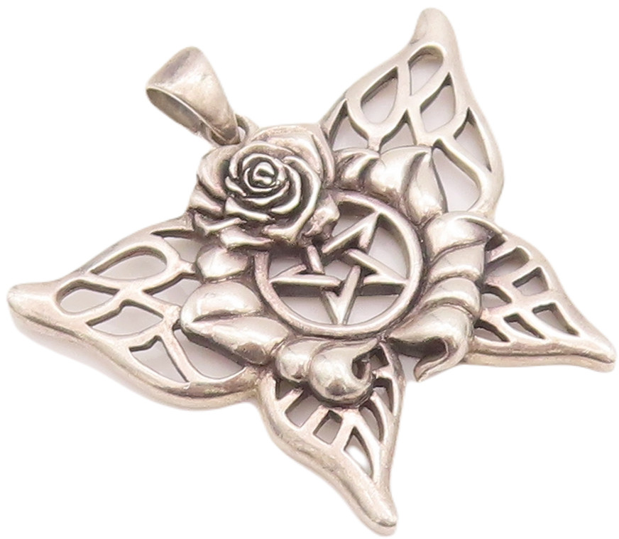 925 Sterling Silver Vintage Pendant PETER STONE Masonic Floral Carved PT22955