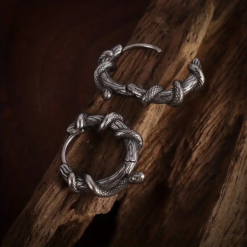 1pair New Gothic Snake Twisted Plant Vines Earrings For Men’s & Women’s