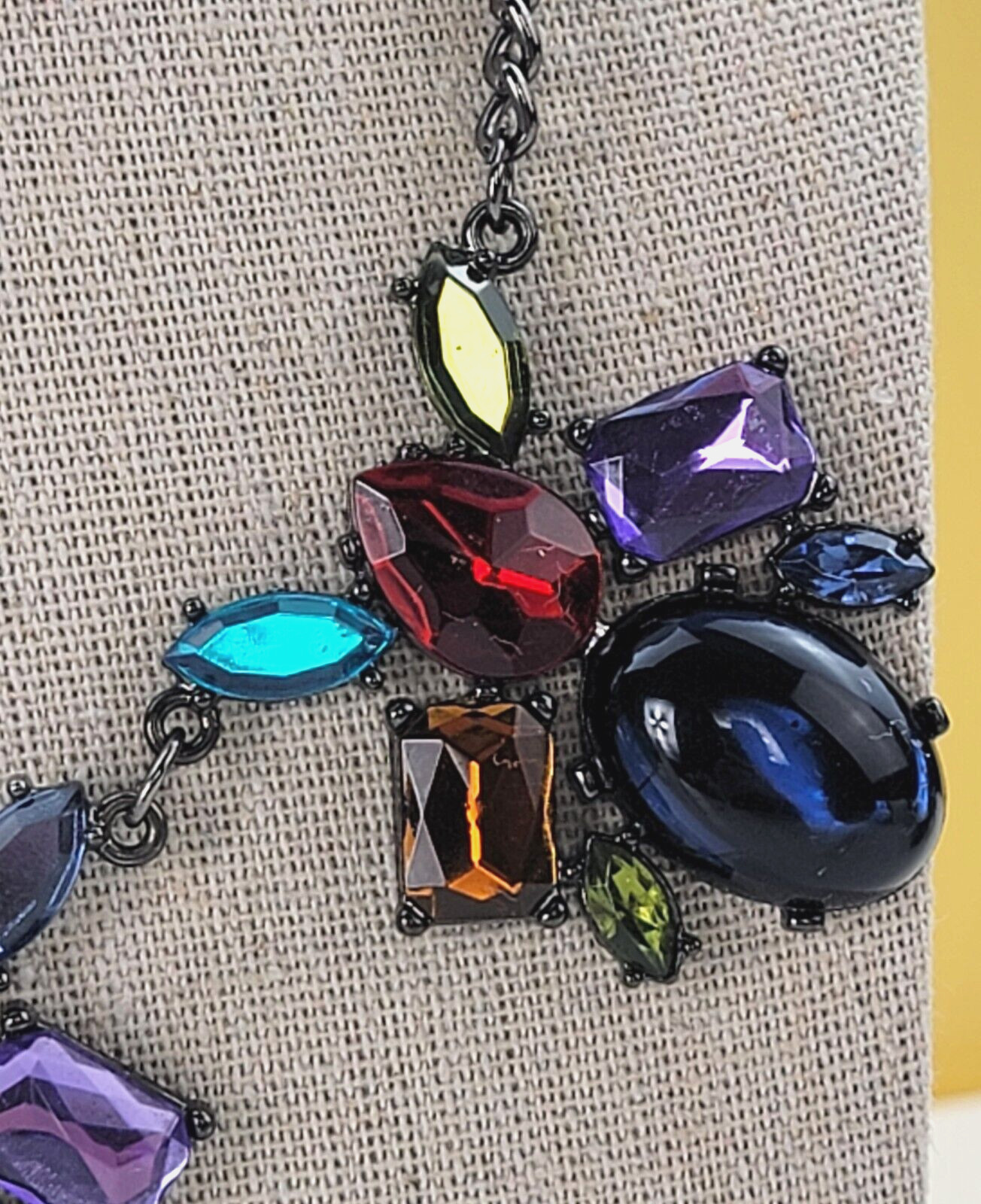 Multi Color Acrylic Faux-Gem Cabochon Statement Collar Necklace 20.5 in Gunmetal