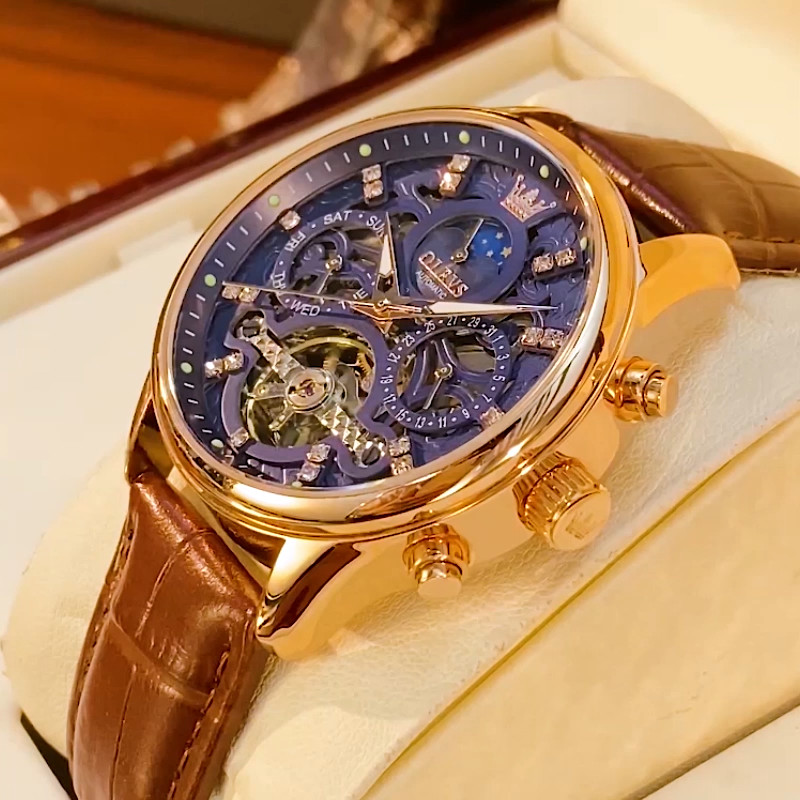 OLEVS 6658 Noctilucent Genuine Leather Multi-functiom Water Resistant Wristwatch