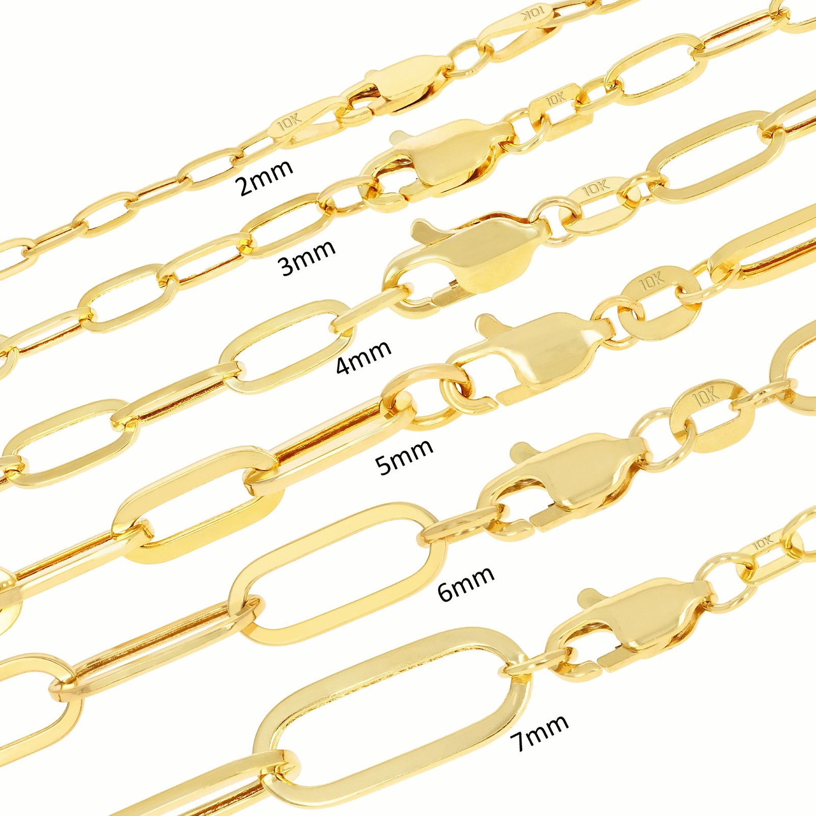 10k Yellow Gold Paperclip 2mm-7mm Chain Cable Rolo Bracelet Mens Womens 7″ – 8″