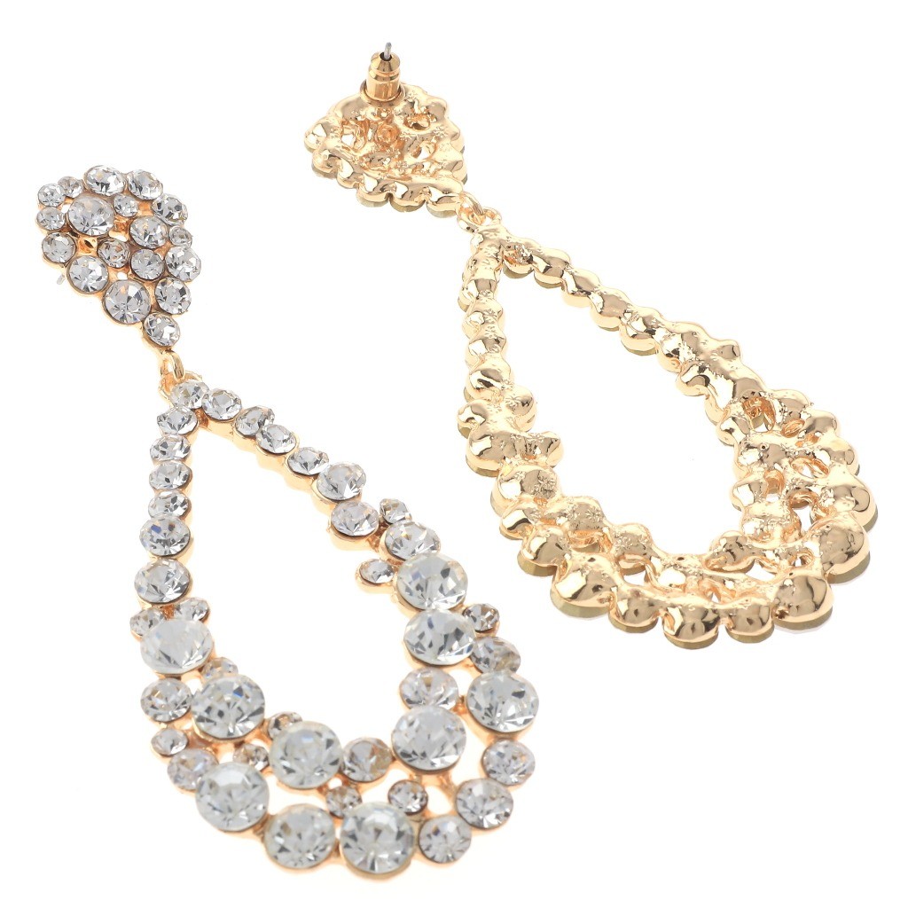 Gold Tone Metal Crystal Rhinestone Post Drop Earring ER1481-GCL