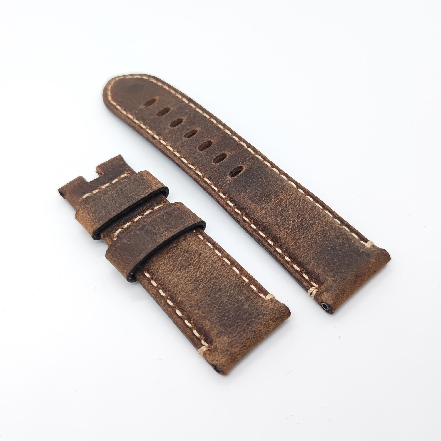 24mm Dark Brown Calf Leather Deployment Clasp Strap For PAM RADIOMIR LUMINOR