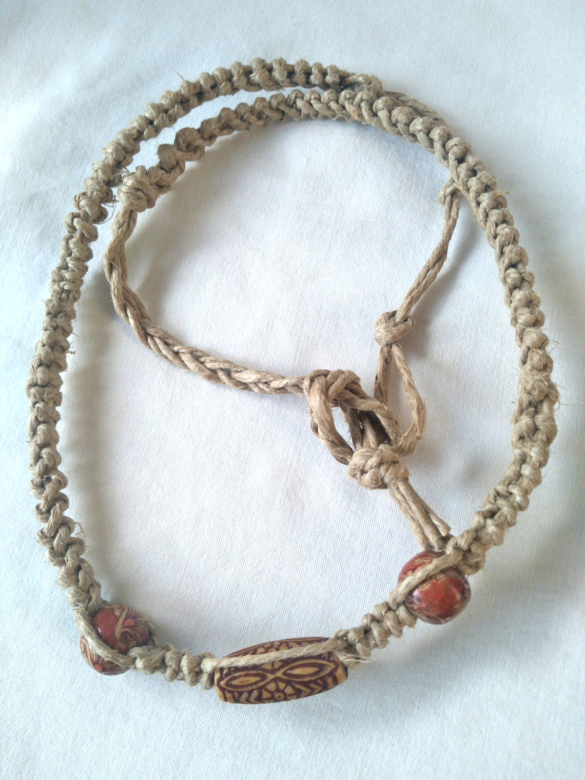 SURFER HEMP NECKLACE 28″ Adj Unisex Macrame Boho Hippie Ethnic US Seller New