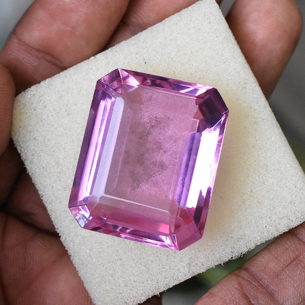 BEAUTIFUL Brazilian NATURAL Pink Topaz 84Ct Emerald Cut CERTIFIED Loose Gemstone