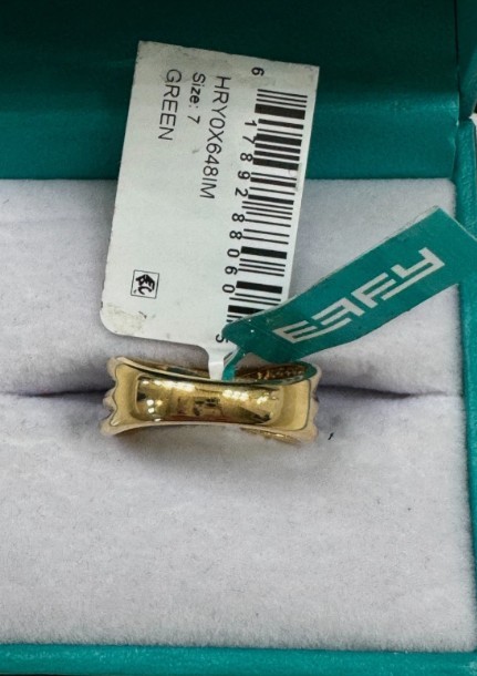 Effy 14K yellow gold diamond & green Malachite crossover ring size 7 NEW