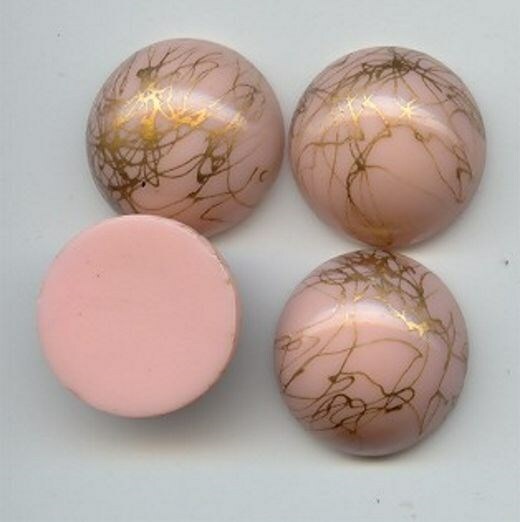 6 VINTAGE GLASS LIGHT PINK GOLD DRIZZLE 21mm. ROUND SMOOTH DECO CABOCHONS 7004