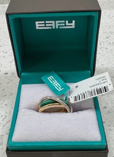 Effy 14K yellow gold diamond & green Malachite crossover ring size 7 NEW