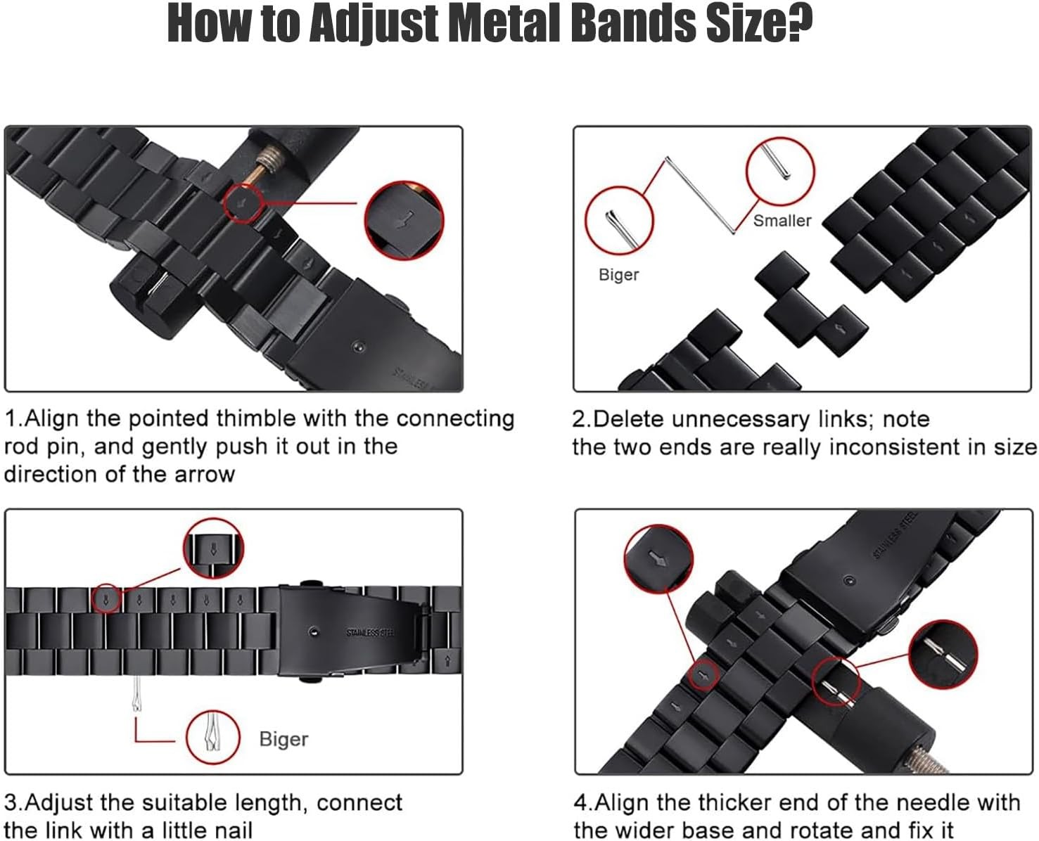 2 Pack Watch Link Removal Kit, Watch Band Tool Repair Kit, Resizing Tool for Wat