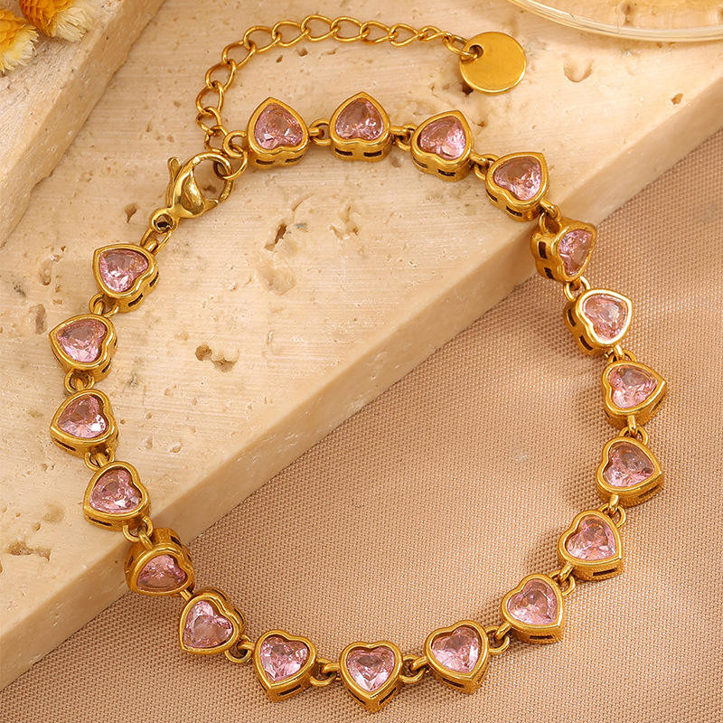 925 Silver Heart Shape Bezel Set Moissanite Wedding Tennis Bracelet for Women