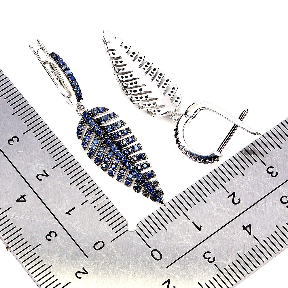 925 Sterling Silver Earrings Blue Sapphire Round Diamond Cut Gemstone Jewelry