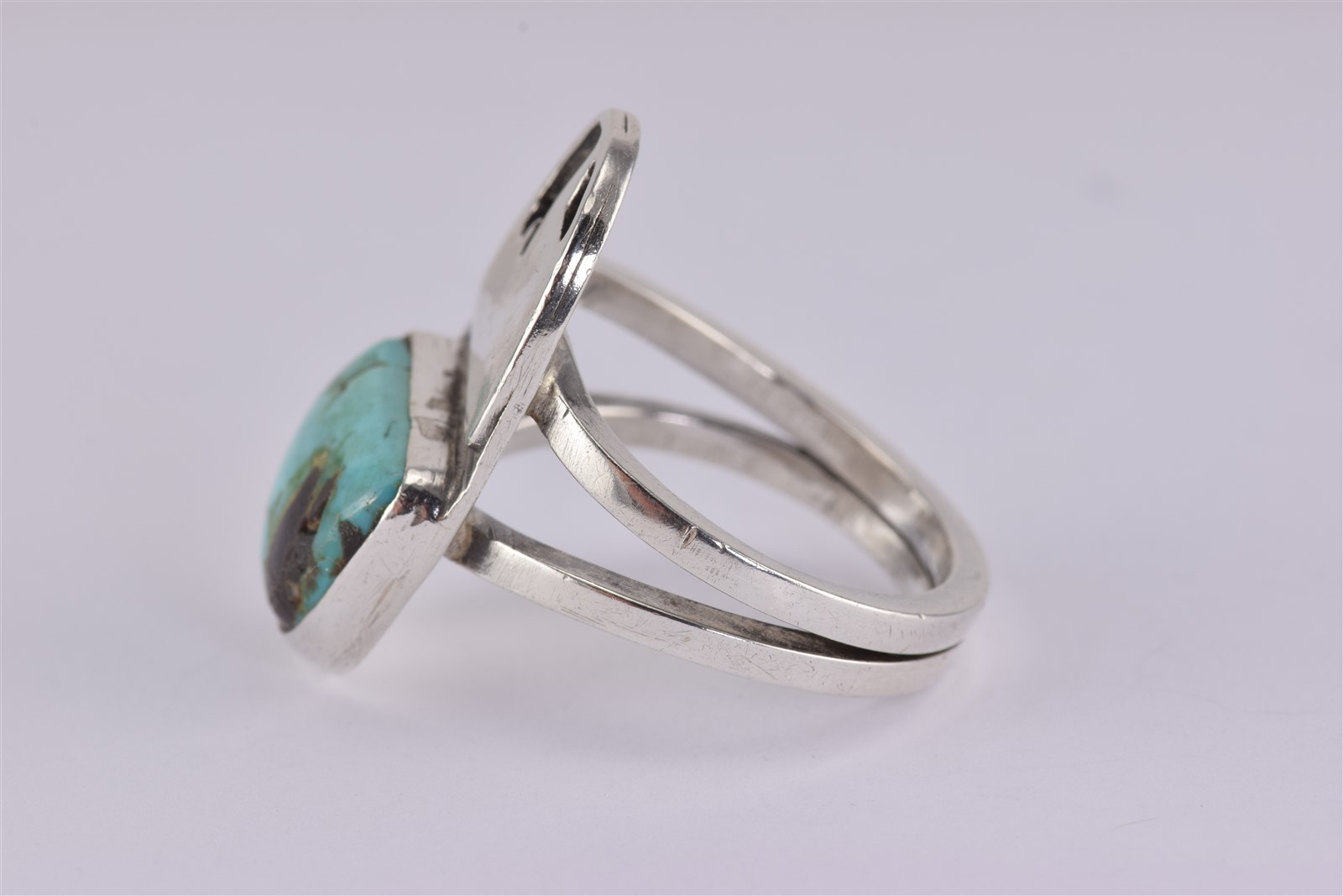 Native American Sterling Silver 28mm Turquoise Carved Band Ring 12g 925 Sz: 11