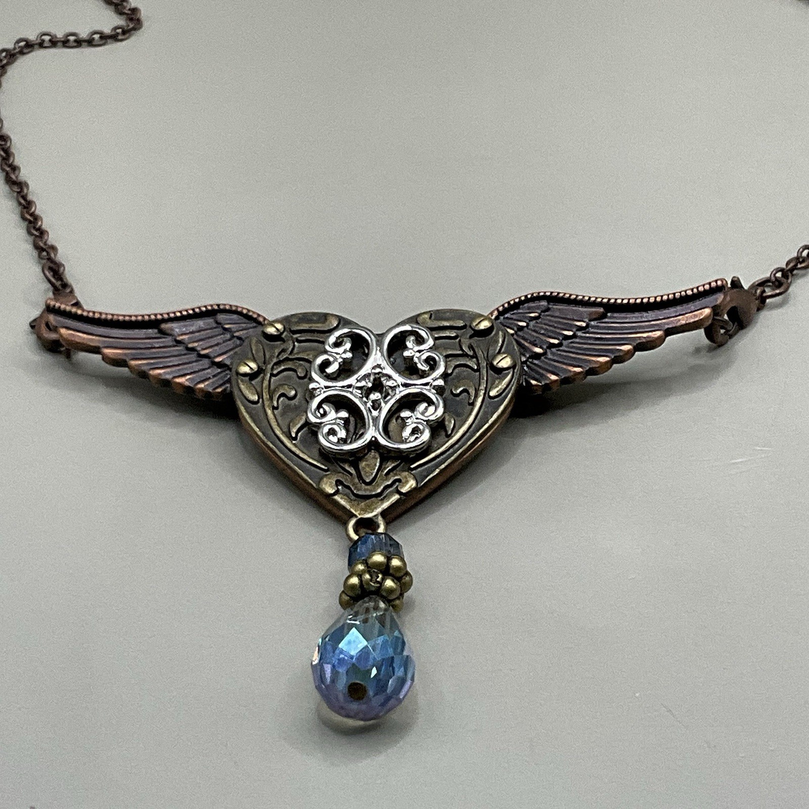 Alexa’s Angels Necklace Mixed Metal Heart Crystal Drop Pendant Brooch