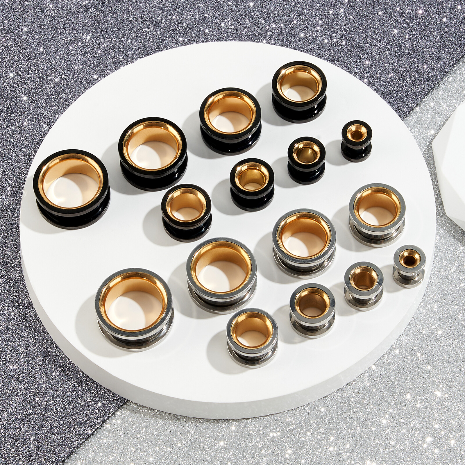 2PCS Surgical Steel Screw Flesh Tunnels Double-Colors Ear Plugs Gauges Piercing