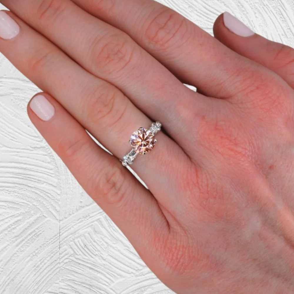 2.90 Ct Round Cut Fancy Intense Pink Diamond Ring IGI Lab Created 950 Platinum
