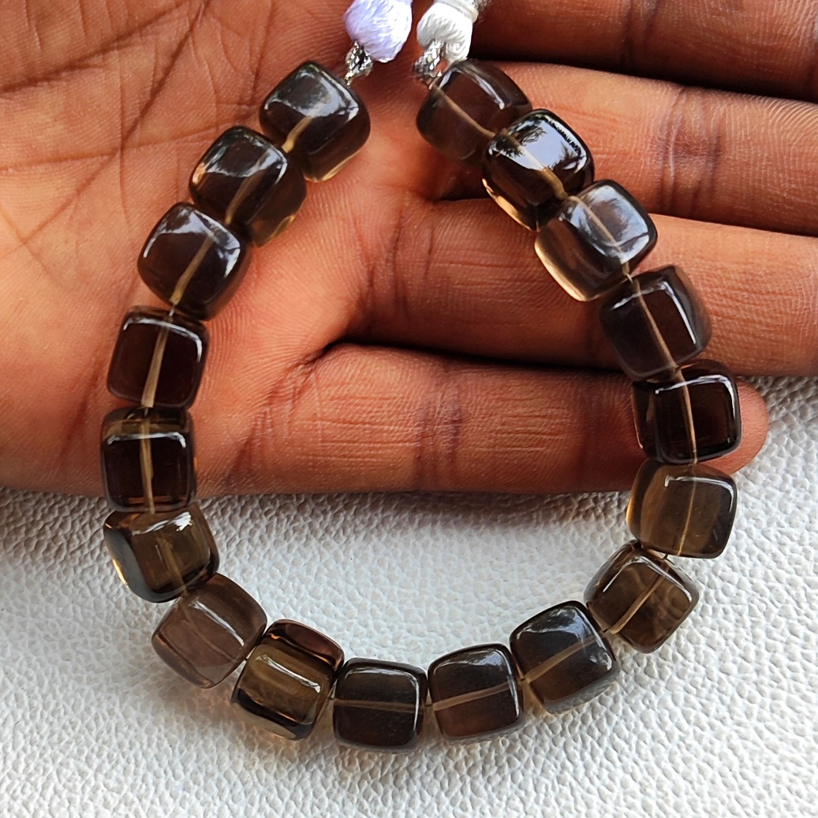 Smoky Quartz Beads 10mm Smooth Cube Brazil Gemstone 7″ Strand DIY Jewelry Making