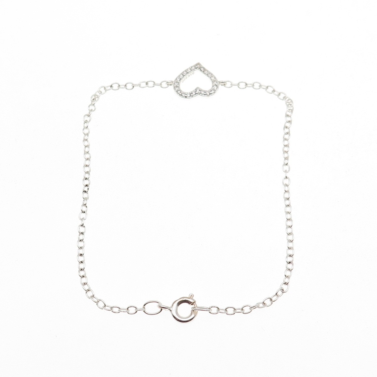 925 Sterling Silver Round-Cut C Z Heart Cable Link Bracelet 8.25″