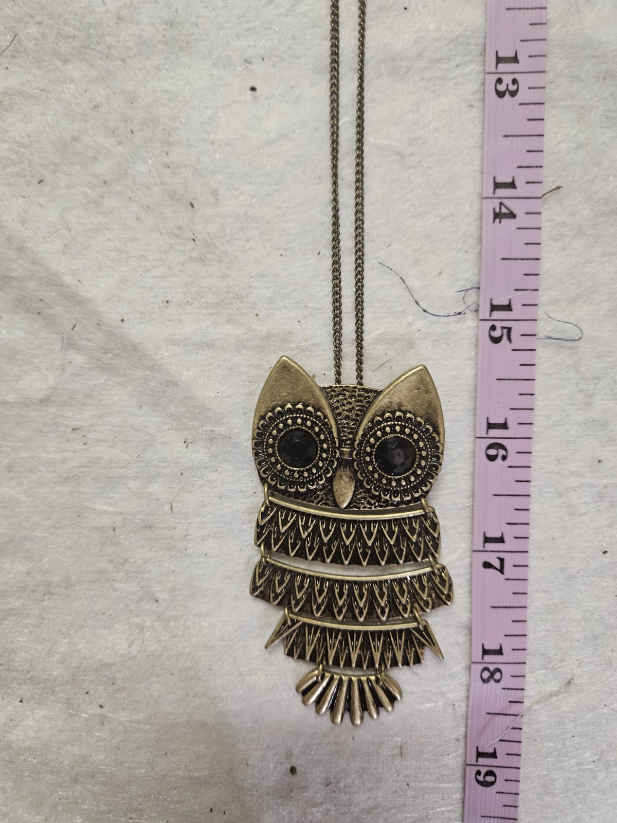 Gold Tone Owl Charm Pendant Necklace Black Crystal Eyes Cable Chain Lobster