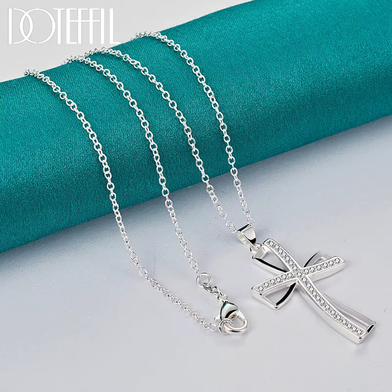 925 Sterling Silver 16-30 Inch Chain Cross AAA Zircon Pendant Necklace for Woman