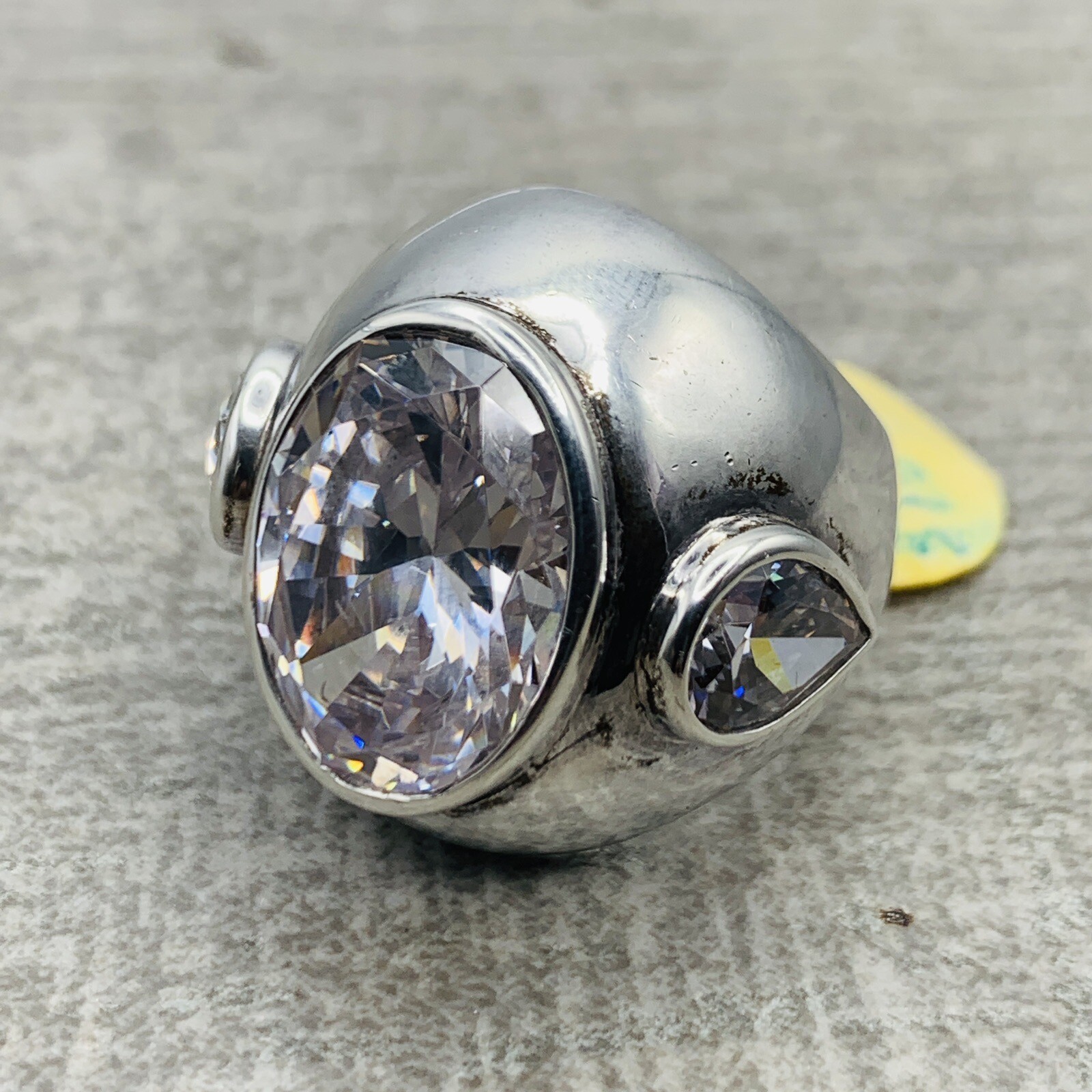 Vintage 925 Sterling Silver Modernist Contemporary Ring Oval Pear CZ MSRP $96