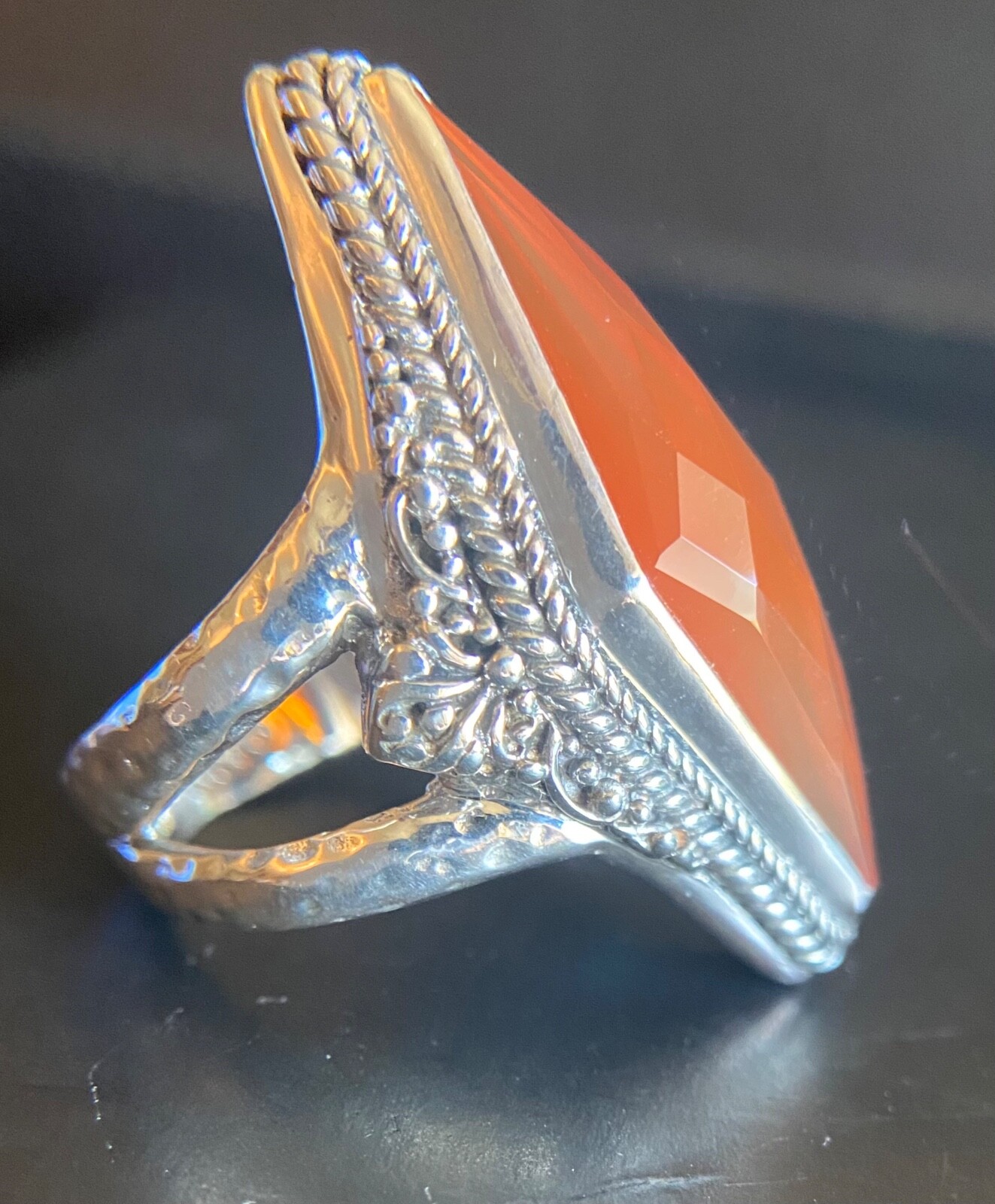 Sarda, Bali Handmade, Elegant, Carnelian & Sterling,Dinner Ring Sz 6.75; 7.75