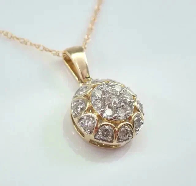 1.50Ct Round Cut Moissanite Cluster Pendant 14K Yellow Gold Plated Free Chain