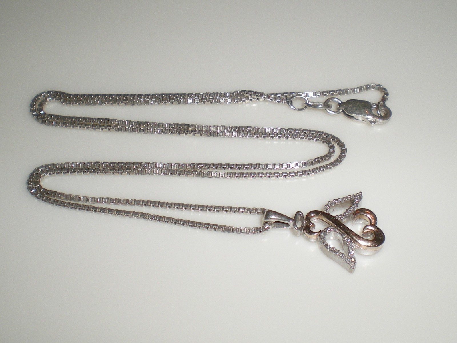 Jane Seymour Open Hearts 1/20ct SS 10K Rose Gold ANGEL Diamond Necklace KAY BOX