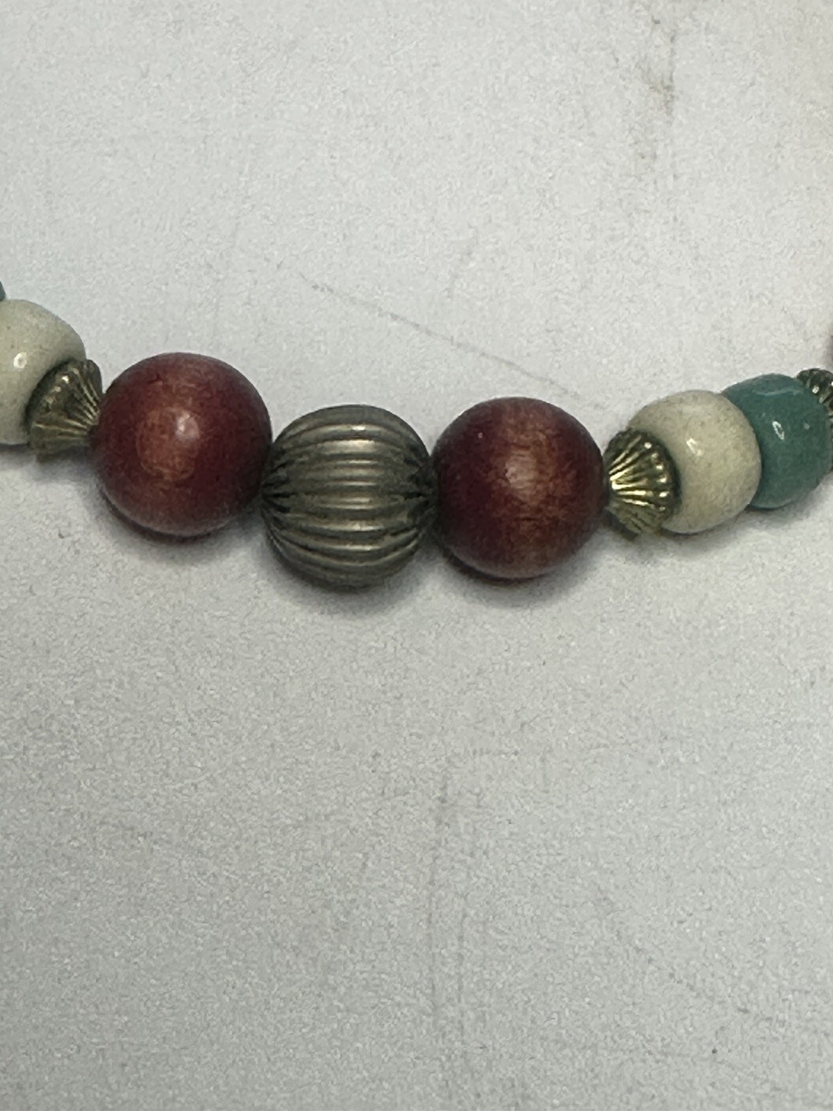 Patriotic Wood Plastic And Metal Beaded 15” Necklace