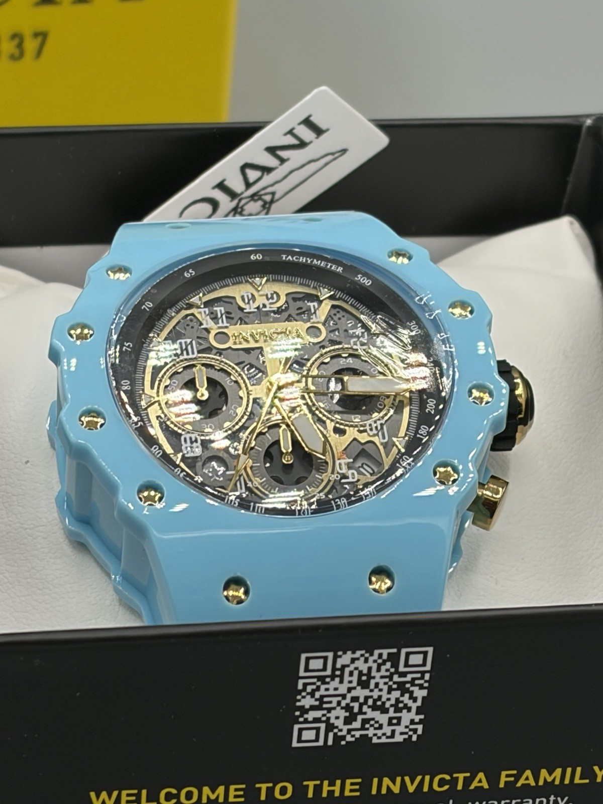 Invicta Racing Quartz Men’s Watch – 69652 – Black & Gold Dial with White Strap