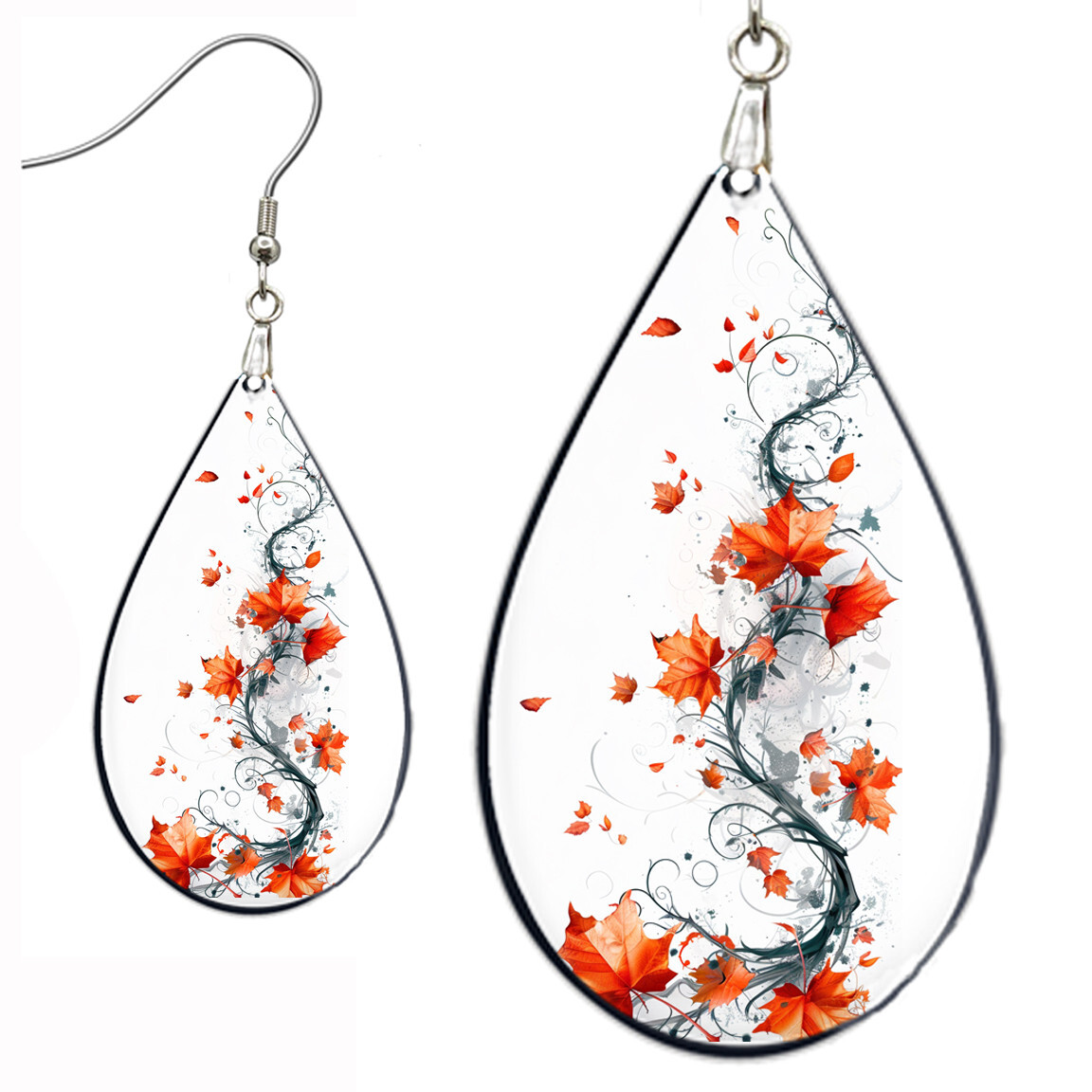 Autumn Leaves Earrings Teardrop NO TARNISHING Wood Fall Leaf Jewelry Pattern