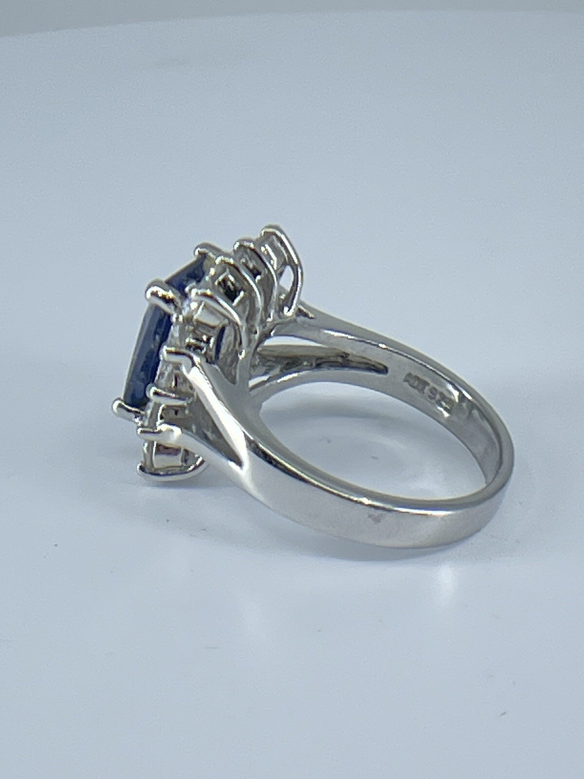 Ring ADI 925 sterling silver square blue amethyst small white rhinestones size 7