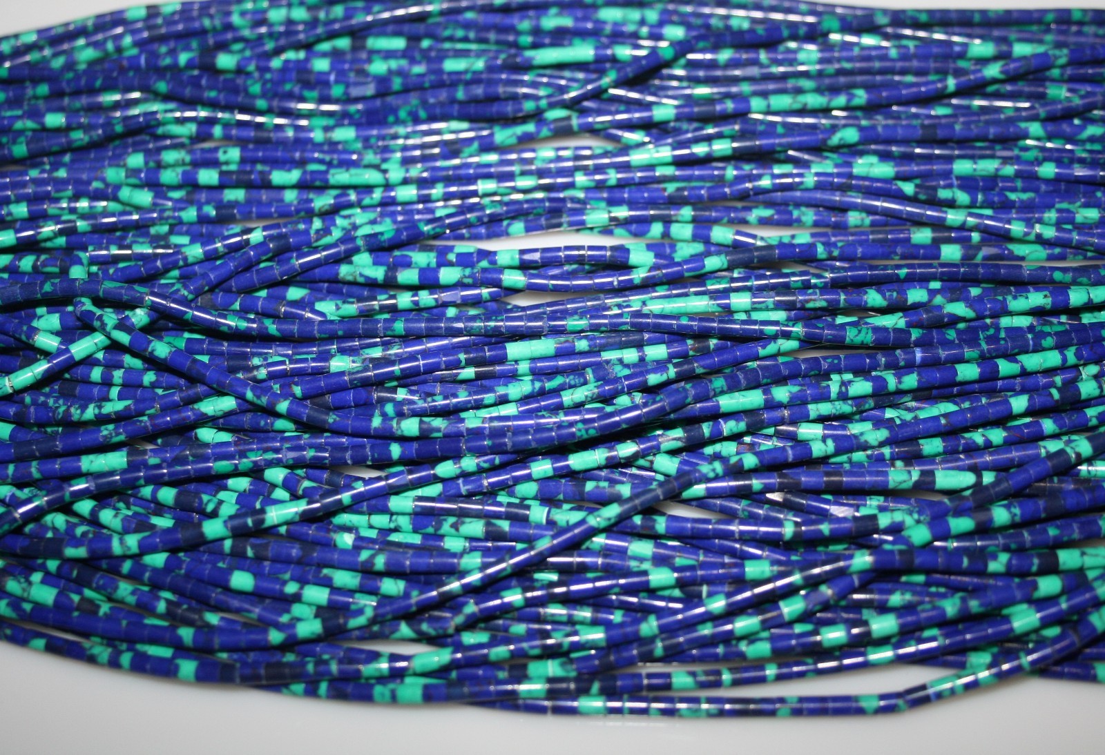 Azurite Blue Green Gemstone Tube Beads 3x4mm 23″ Strand 1116