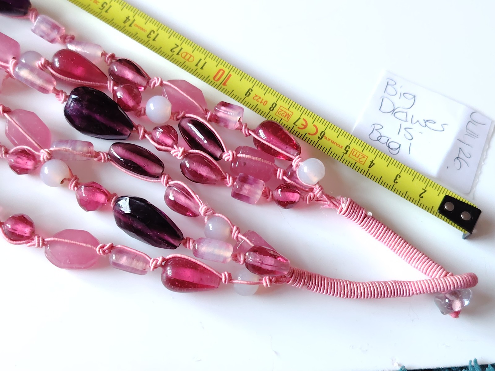 Pink Material Glass Bead Necklace Multi strand Mixed Shape Layering Toggle Clasp