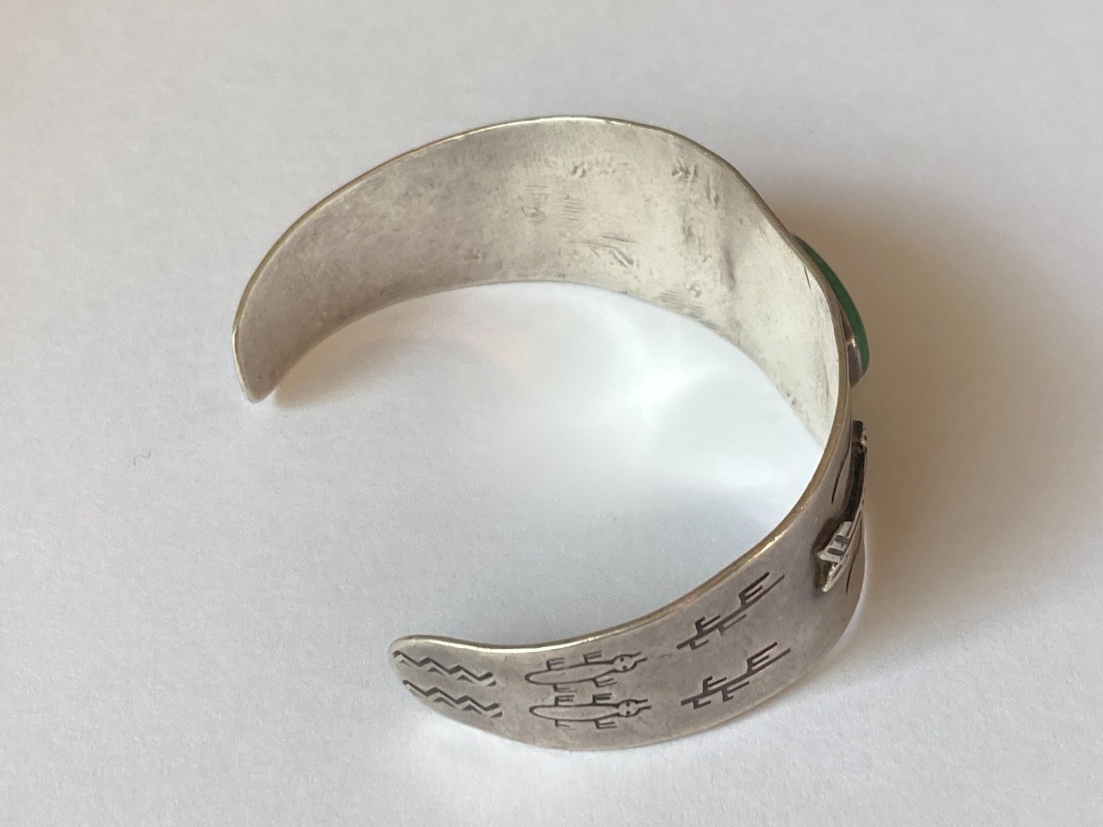Rare Vtg XL Navajo Fred Harvey Era Coin Silver Bracelet w Cerrillos Stone