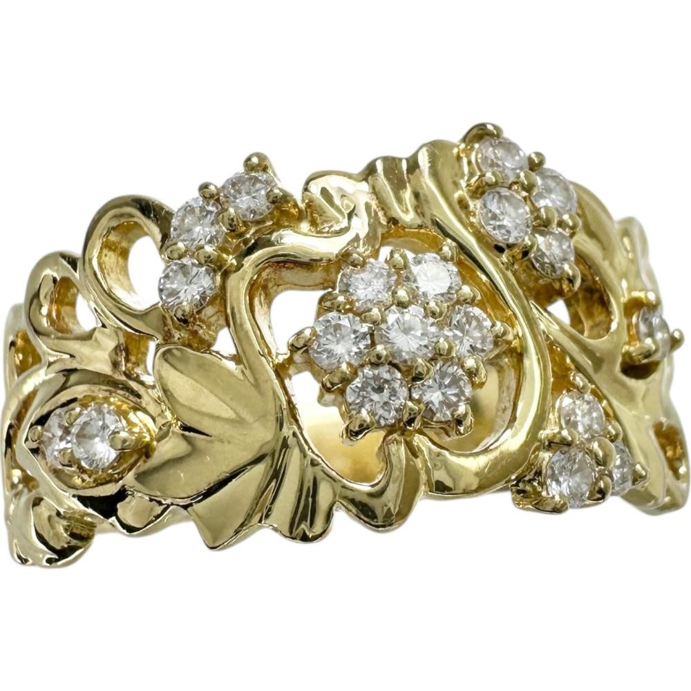 US 7.8 Flower motif diamond 0.27ct Ring K18 Gold 6.5g Women