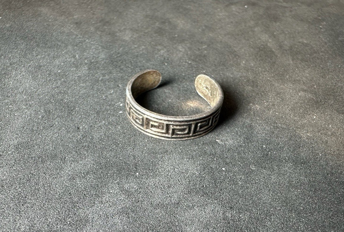 1.47g Vintage Sterling Silver 925 Greek Key Pattern Ring Adjustable M Size 4