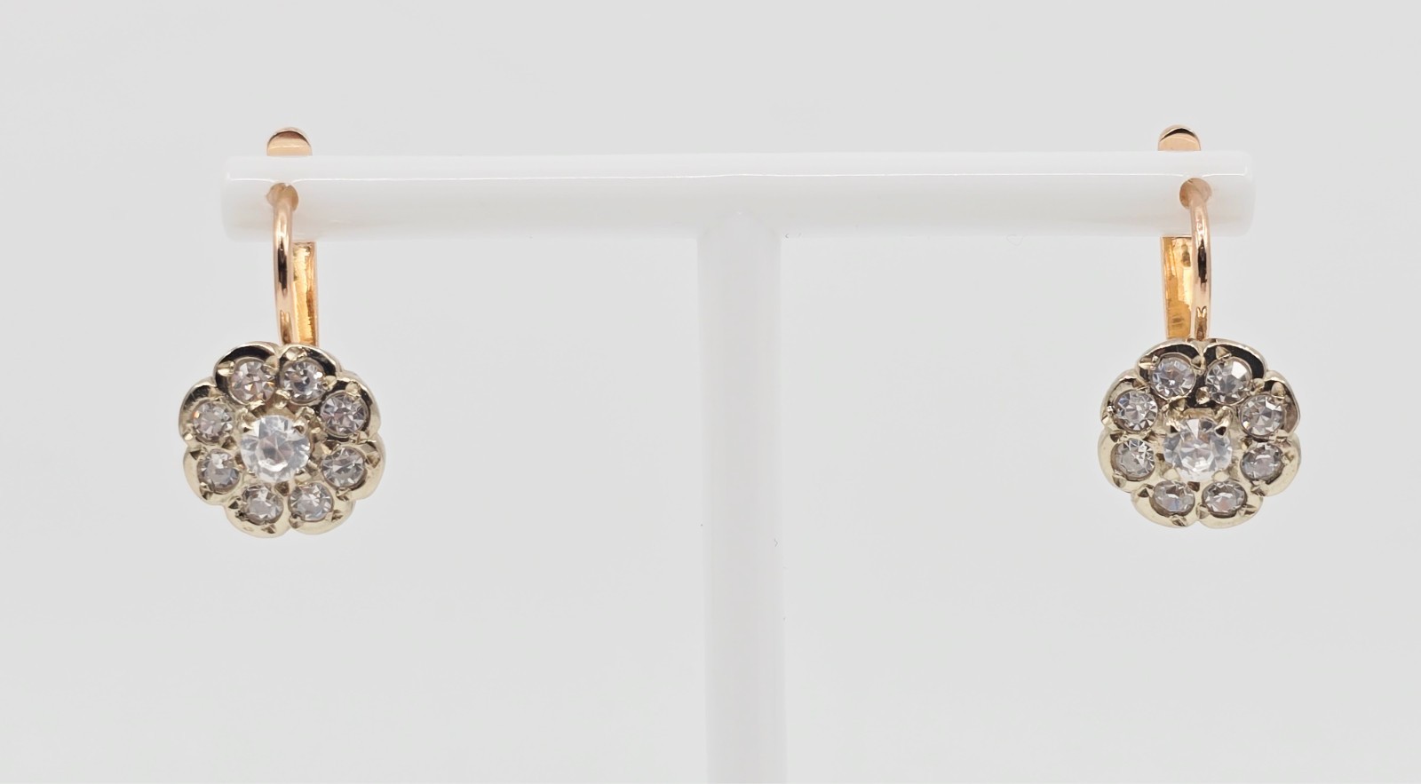 Beautiful 14K Two Tone Multi Color Gold Latch Back Hinge Round CZ Earrings
